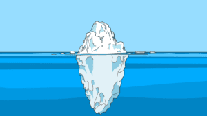 iceberg illustration showing what's below - cause and effect