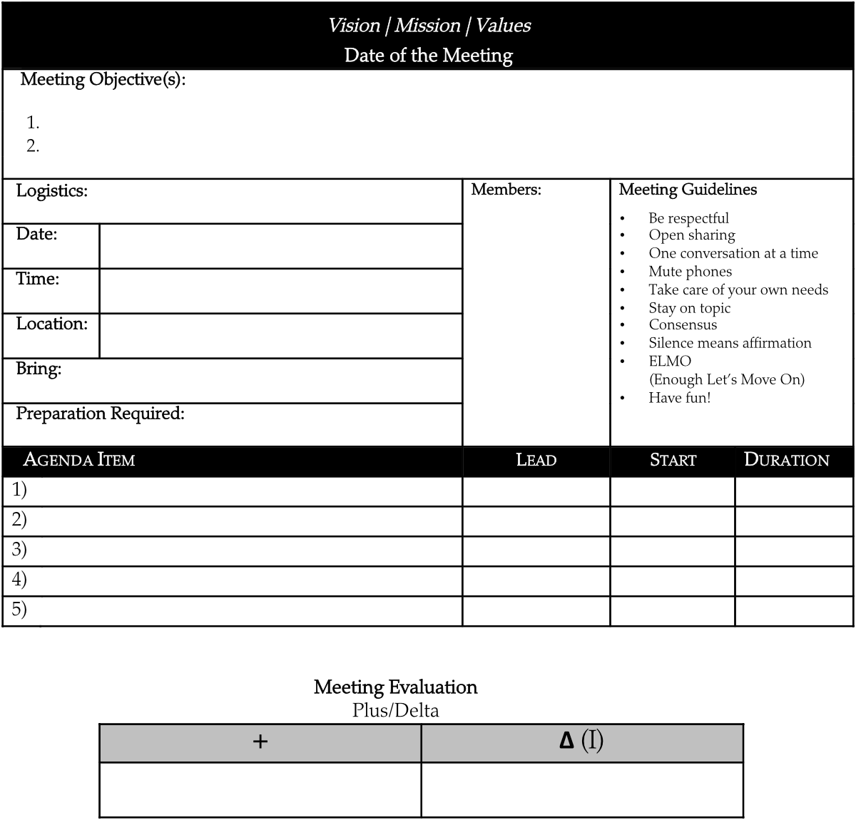 sample agenda template for a meeting